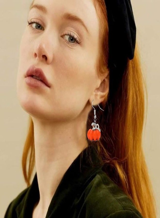 WCRAZYE Pumpkin Necklace Earrings Set for Women Unique Small Pumpkin Halloween Costumes Necklace Earrings Fall Autumn Pumpkin Earrings,Thanksgiving Day Jewelry (Orange) - Image 3
